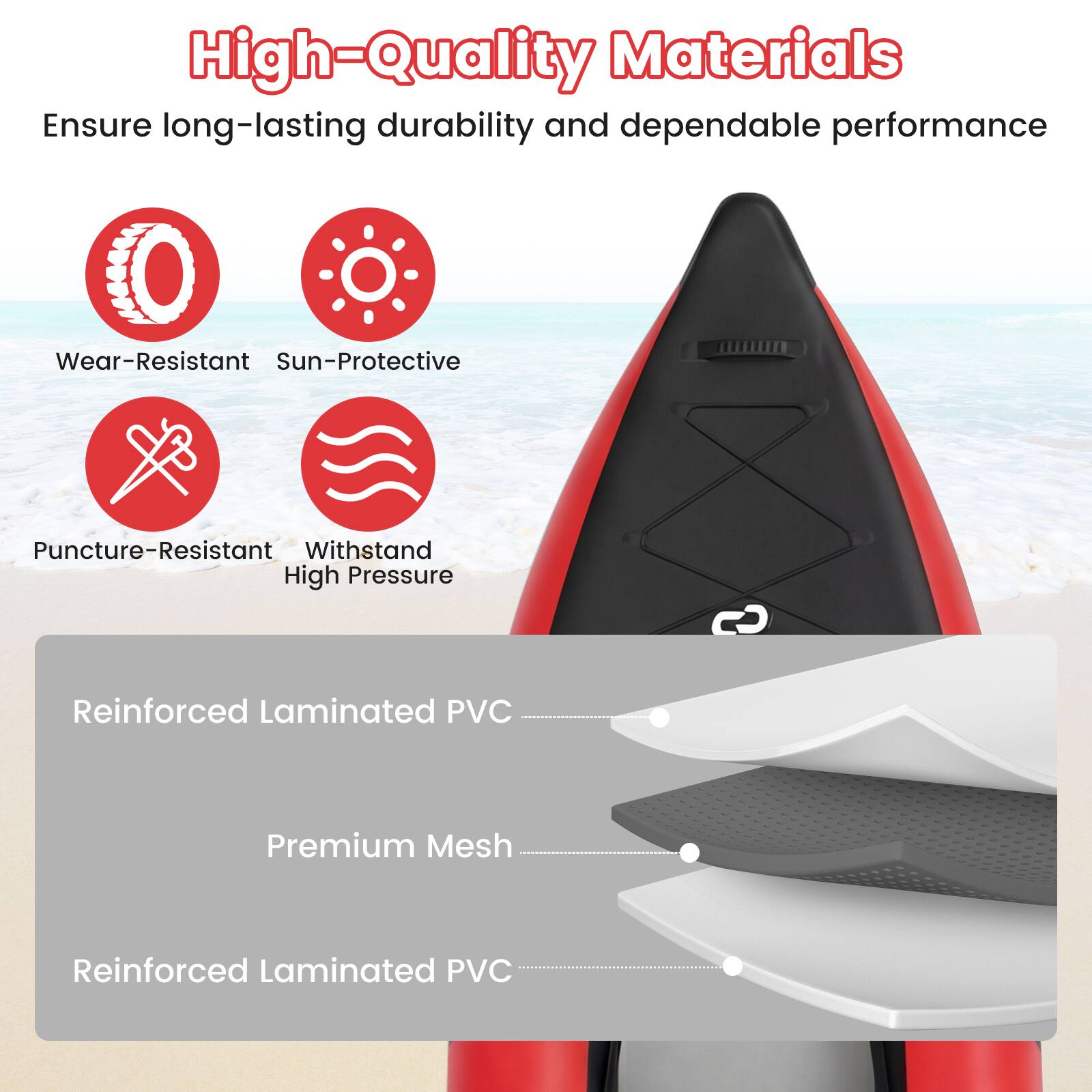 High-Quality Materials Ensure long-lasting durability and dependable performance

- Wear-Resistant
- Sun-Protective
- Puncture-Resistant
- Withstand High Pressure

Reinforced Laminated PVC
Premium Mesh
Reinforced Laminated PVC