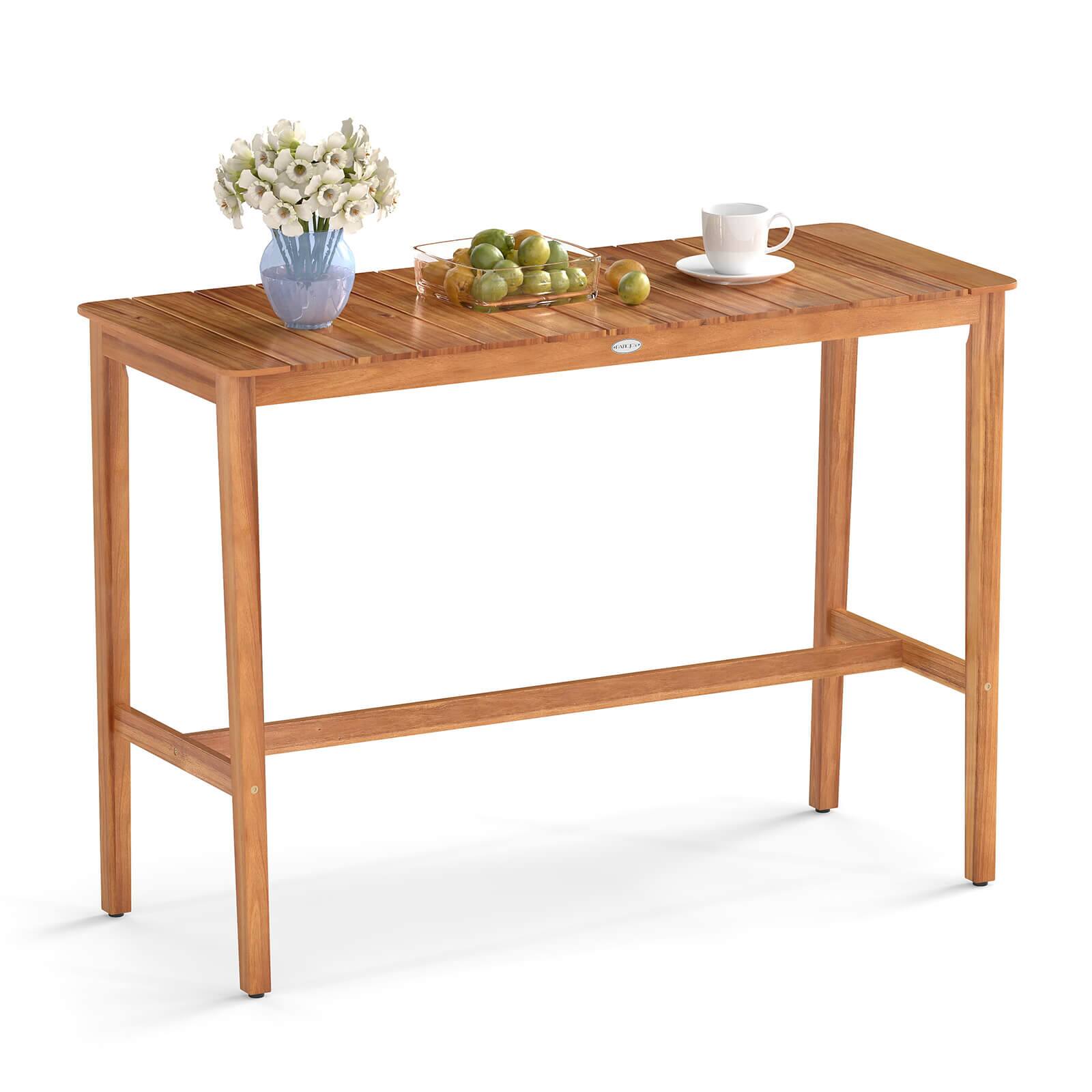Alt View 8. Costway - Costway 54" x 22" Acacia Wood Counter Height Table with Slatted Tabletop Footrest Crossbar - Natural.