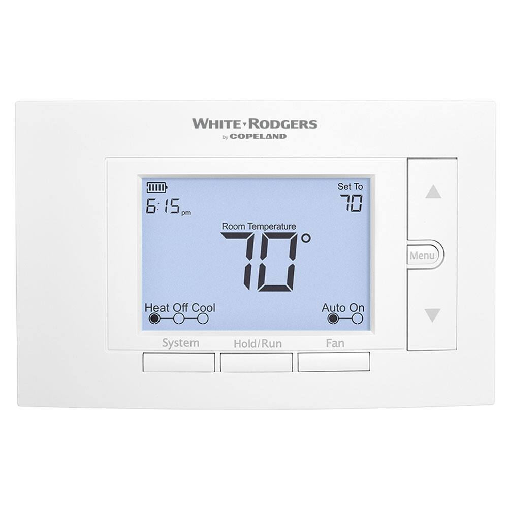 WHITE RODGERS by COPELAND III Set To 6:15 70 pm Room Temperature 10 Heat Off Cool Auto On Menu System Hold/Run Fan