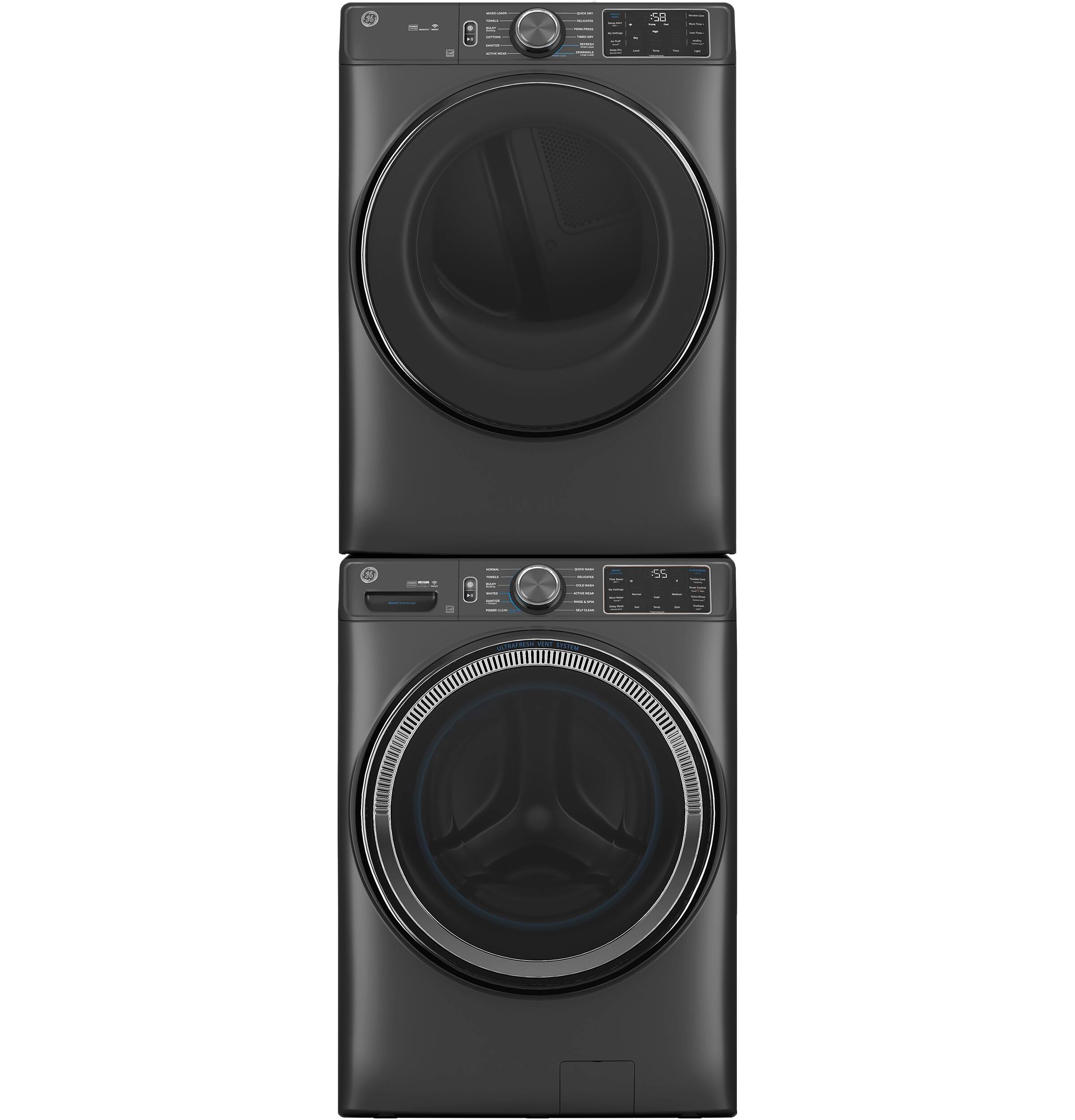 Alt View 19. GE - 7.8 Cu. Ft. Stackable Smart Electric Dryer with Steam - Carbon Graphite.