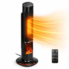 Mountman - 1500W Electric Space Heater, ETL, Remote, 24H Timer, ECO, 60° Oscillation, Flame, Tip-Over Protection - Black