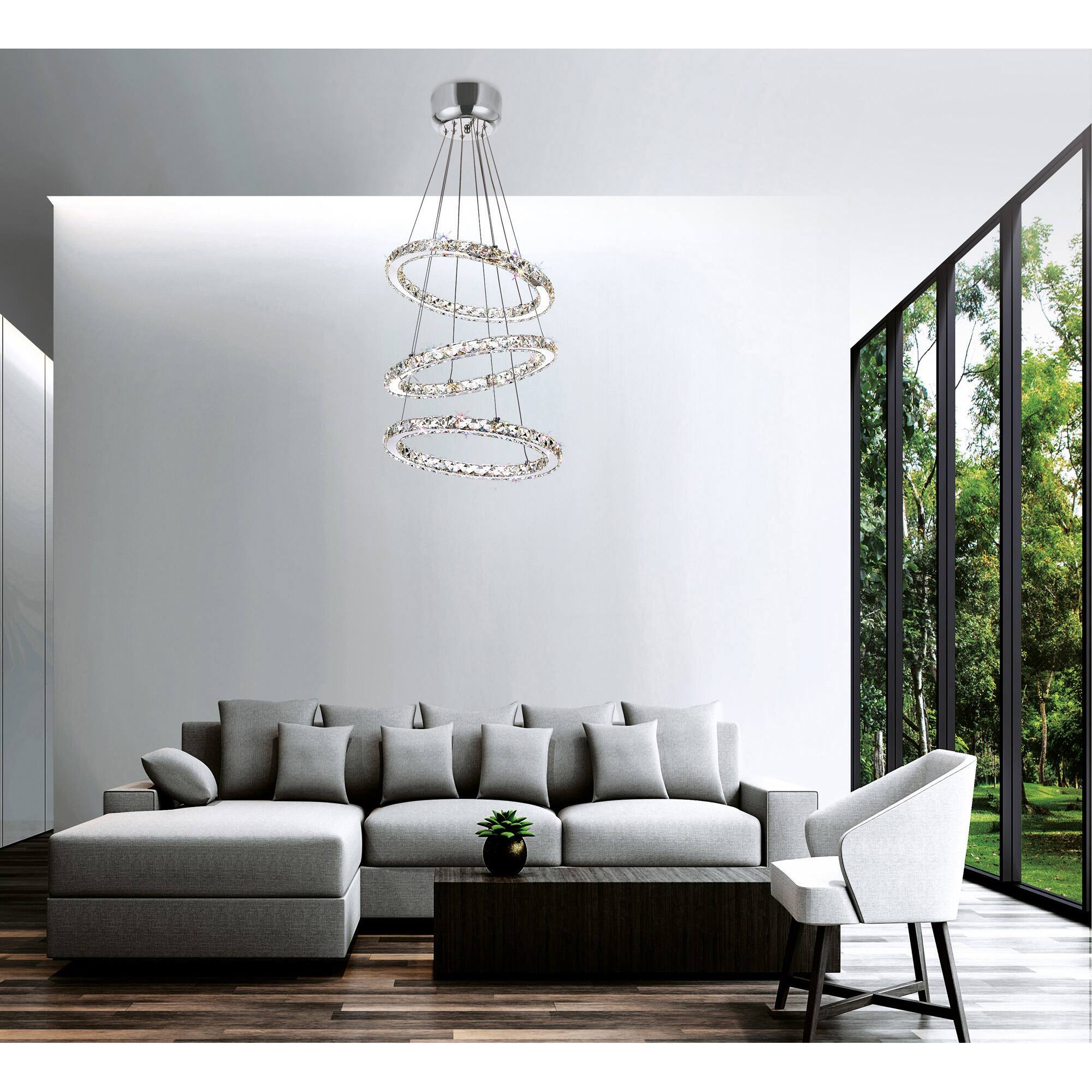Alt View 2. CWI Lighting - Ring LED Chandelier With Chrome Finish - Stainless Steel.