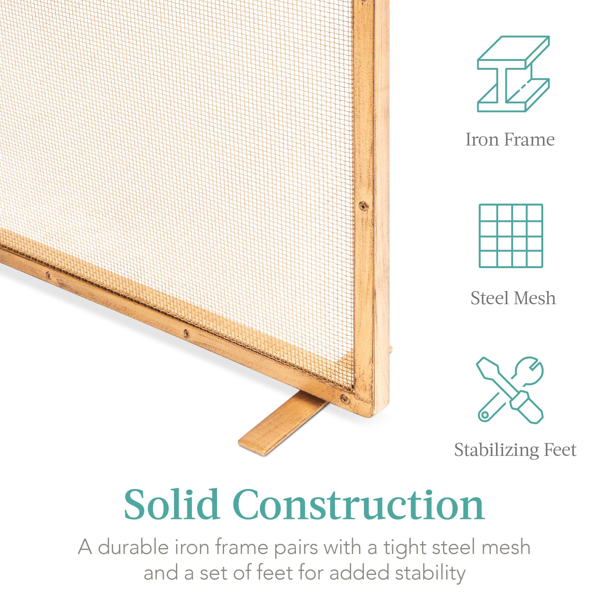 Iron Frame, Steel Mesh, Stabilizing Feet, Solid Construction: A durable iron frame pairs with a tight steel mesh and a set of feet for added stability.