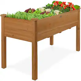 Best Choice Products - 48x24x30in Raised Garden Bed, Elevated Wooden Planter for Yard w/ Foot Caps, Liner - Acorn Brown