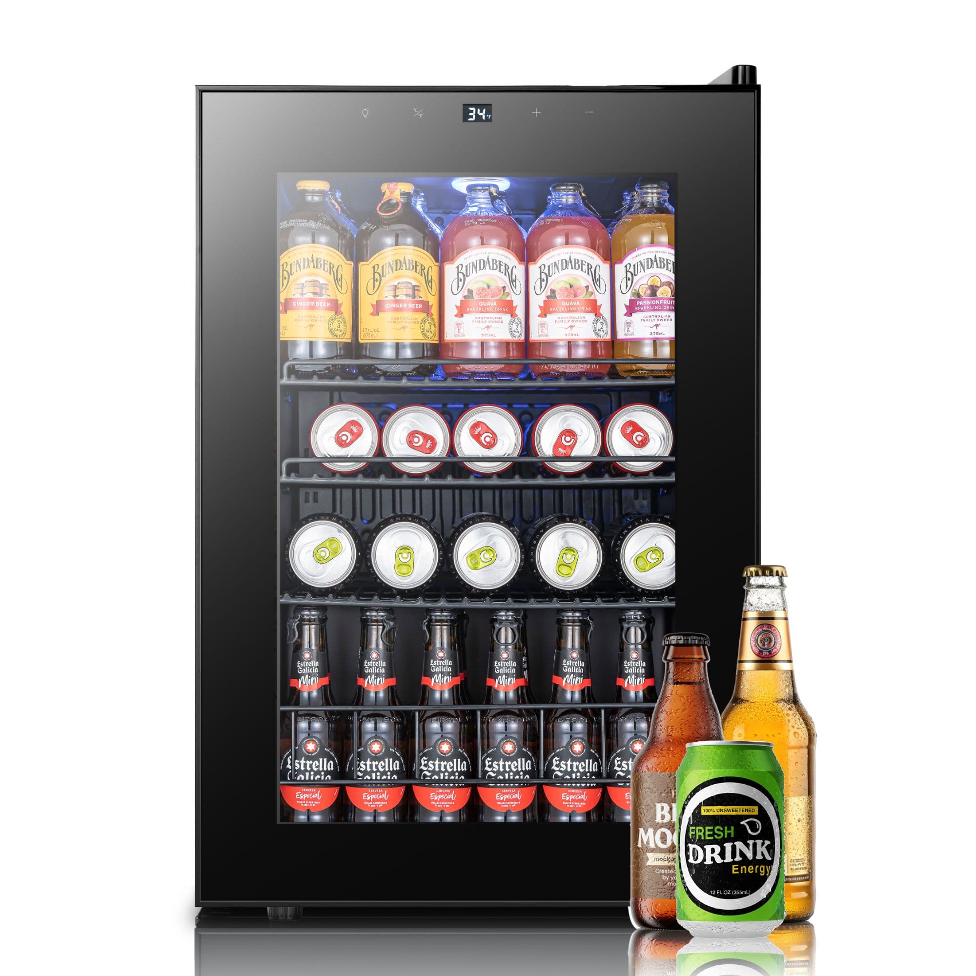 Yeego - Beverage Refrigerator Cooler with Glass Door, 85-Can Freestanding Mini Fridge, Perfect for Home and Office - Black