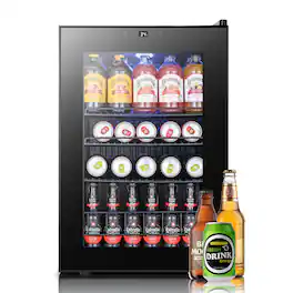 Yeego - Beverage Refrigerator Cooler with Glass Door, 85-Can Freestanding Mini Fridge, Perfect for Home and Office - Black