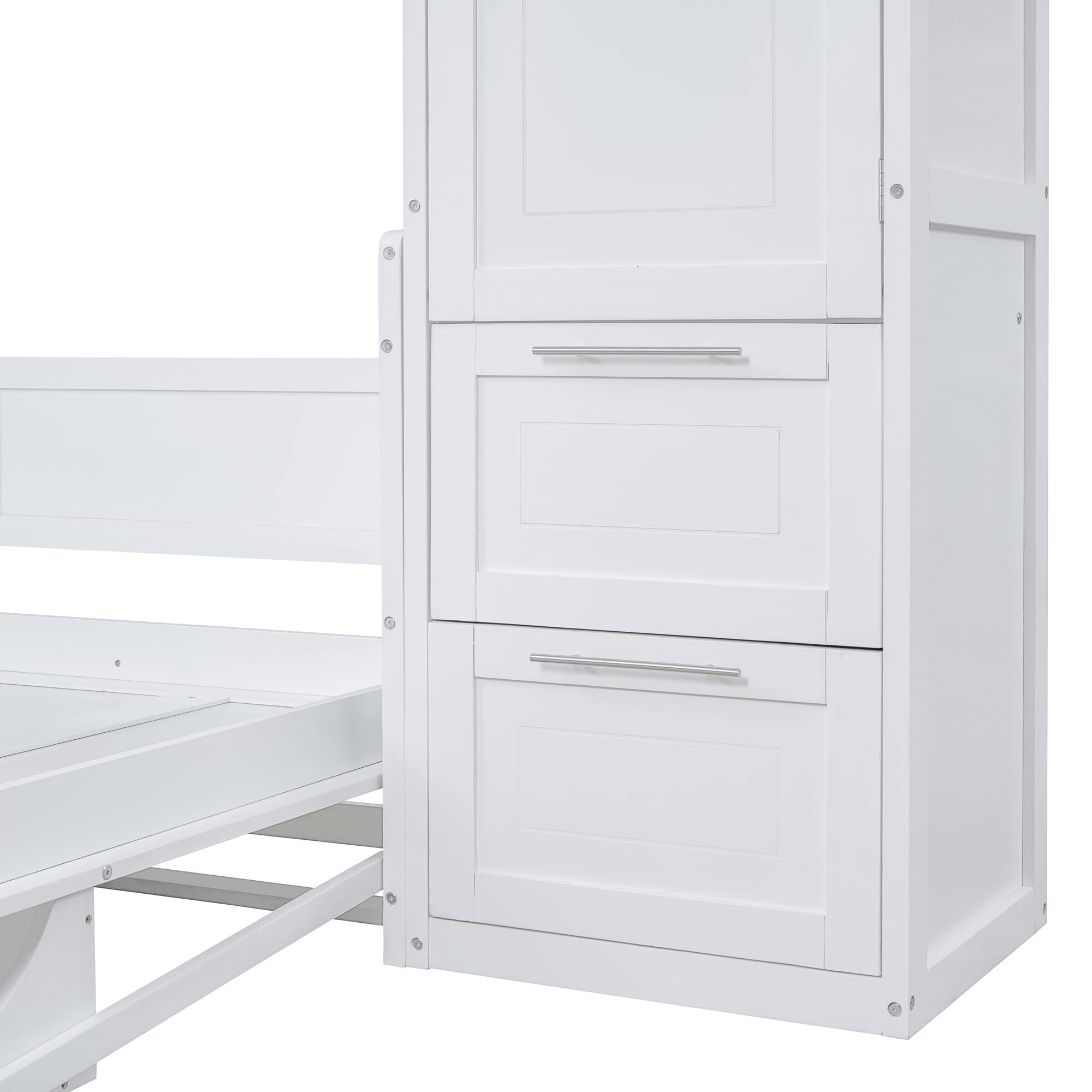 Alt View 10. Tiramisubest - Full Size White Murphy Bed Wall Bed with Closet & Drawers, MDF+LVL, 108x58x72", 292 lbs - White.