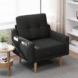 Tiramisubest - Mid Century Modern Accent Chair,Comfy Upholstered Armchair with Wood Legs,Fabric Single Sofa Chair - Black