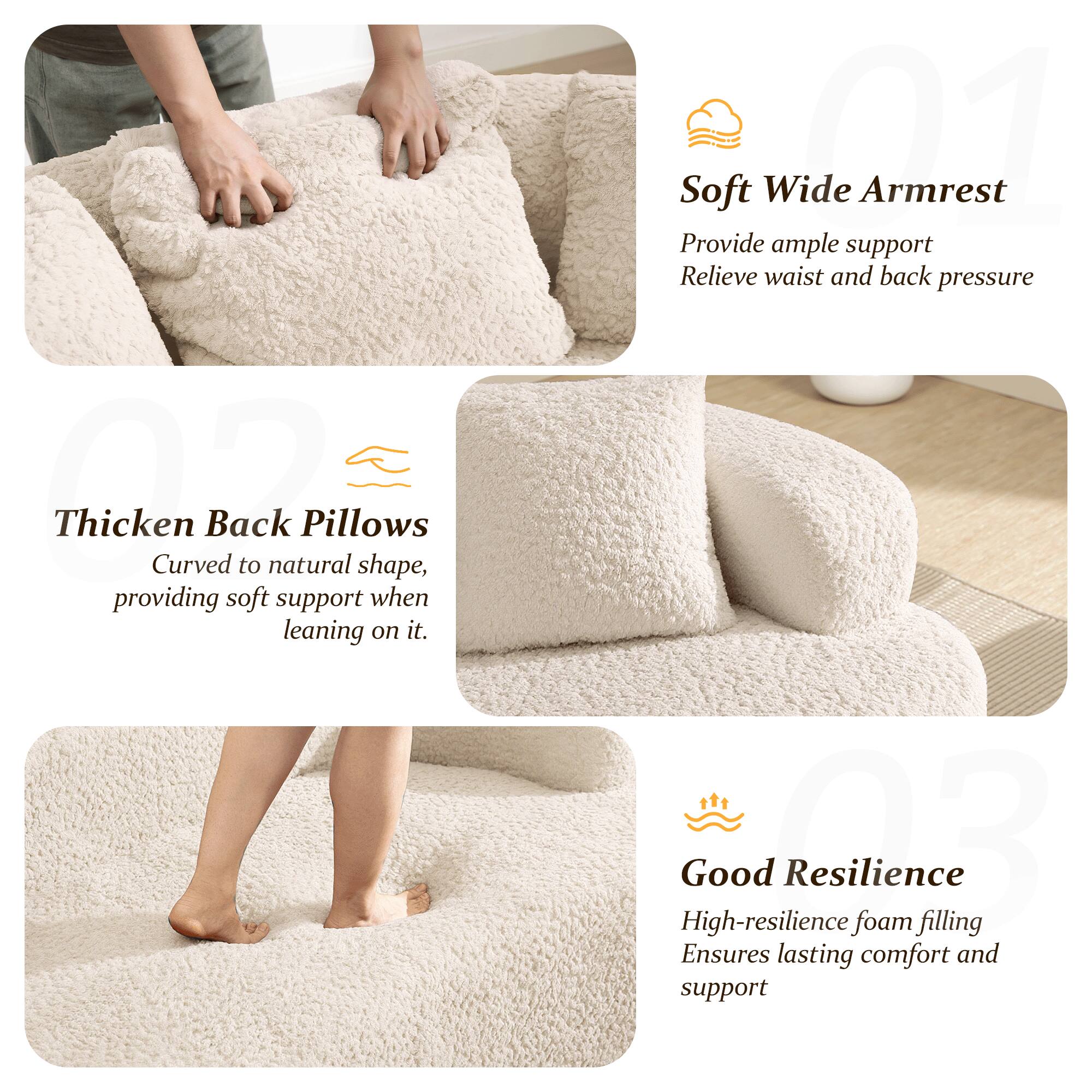 - Thicken Curved Back to natural Pillows shape, providing soft support when leaning on it.
- Soft Wide Armrest Provide ample support Relieve waist and back pressure
- Good High-resilience 23 Resilience foam filling Ensures lasting comfort and support