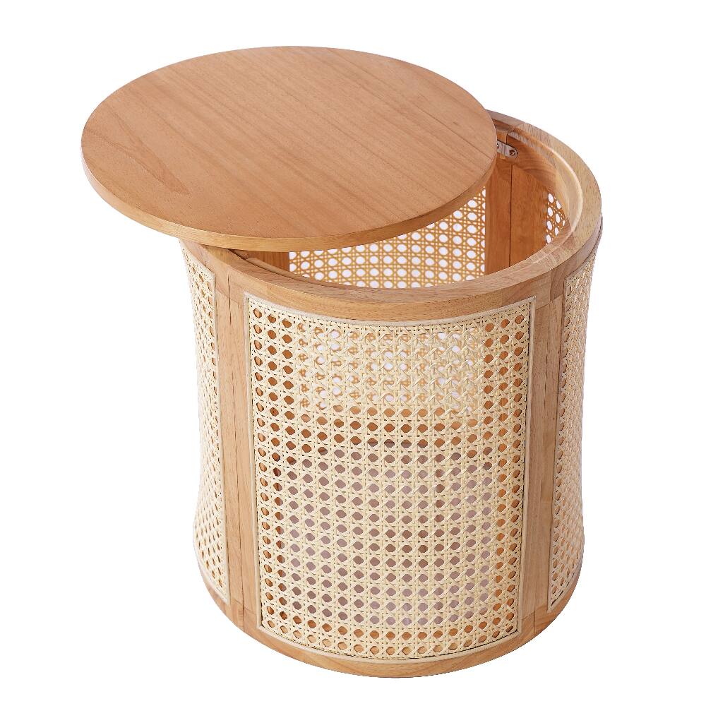 Alt View 3. Loheer - Loheer Rubber Wood Side Table Natural Color Round End Table Compact Nightstand Minimalist Accent Table - Natural.