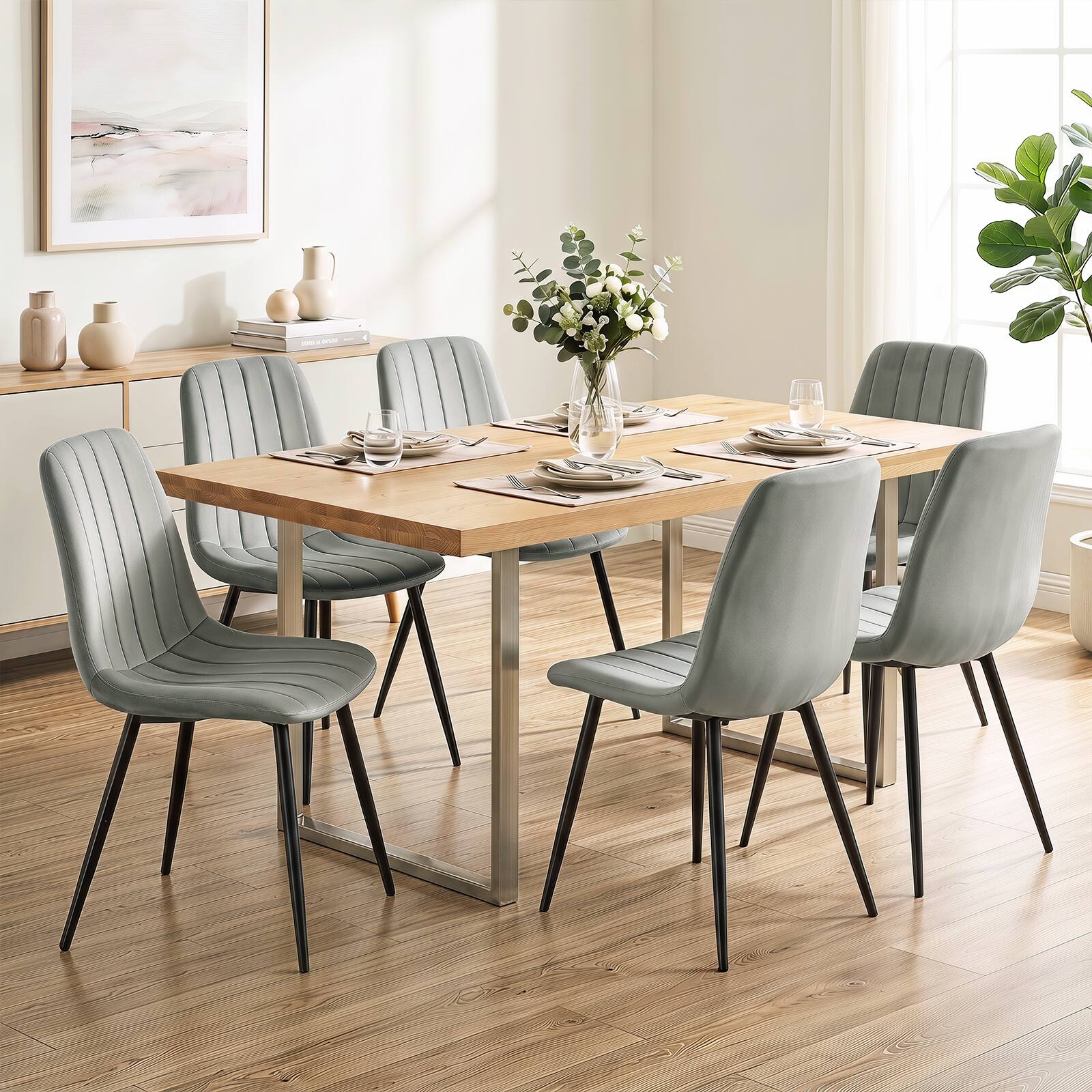 Alt View 4. Costway - Costway Dining Chairs Set of 4 with Sturdy Metal Legs,Curved Backrest, Seat for Dining Room - Gray + Black.