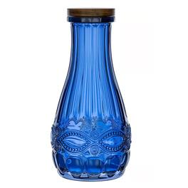 Jay Import - Glass Carafe With Wood Lid 37.2 Oz - Blue