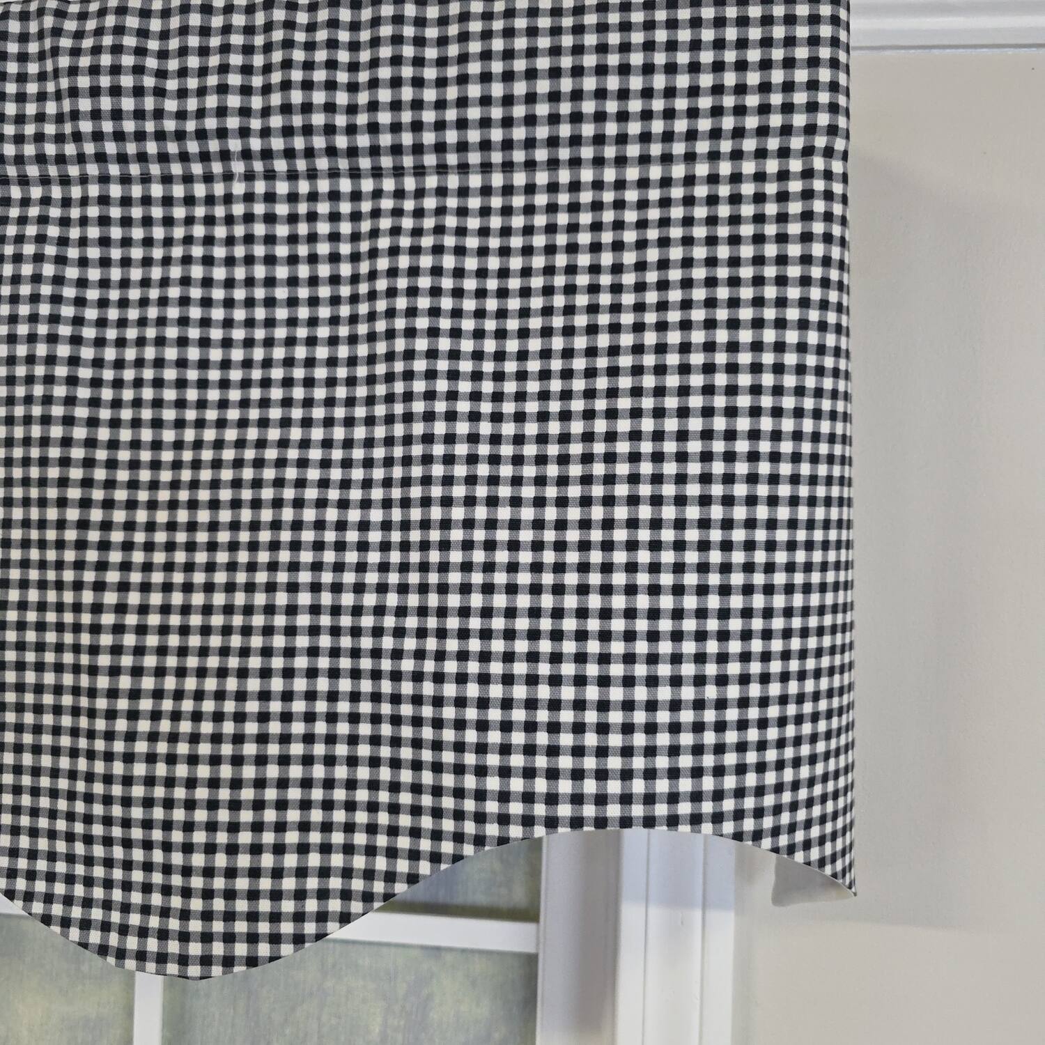 Left. RLF Home - RLF Home 100% Cotton Gingham Regal With Poly/Cotton Ivory lining Rod Pocket Valance 50" x 16" Black - Black.