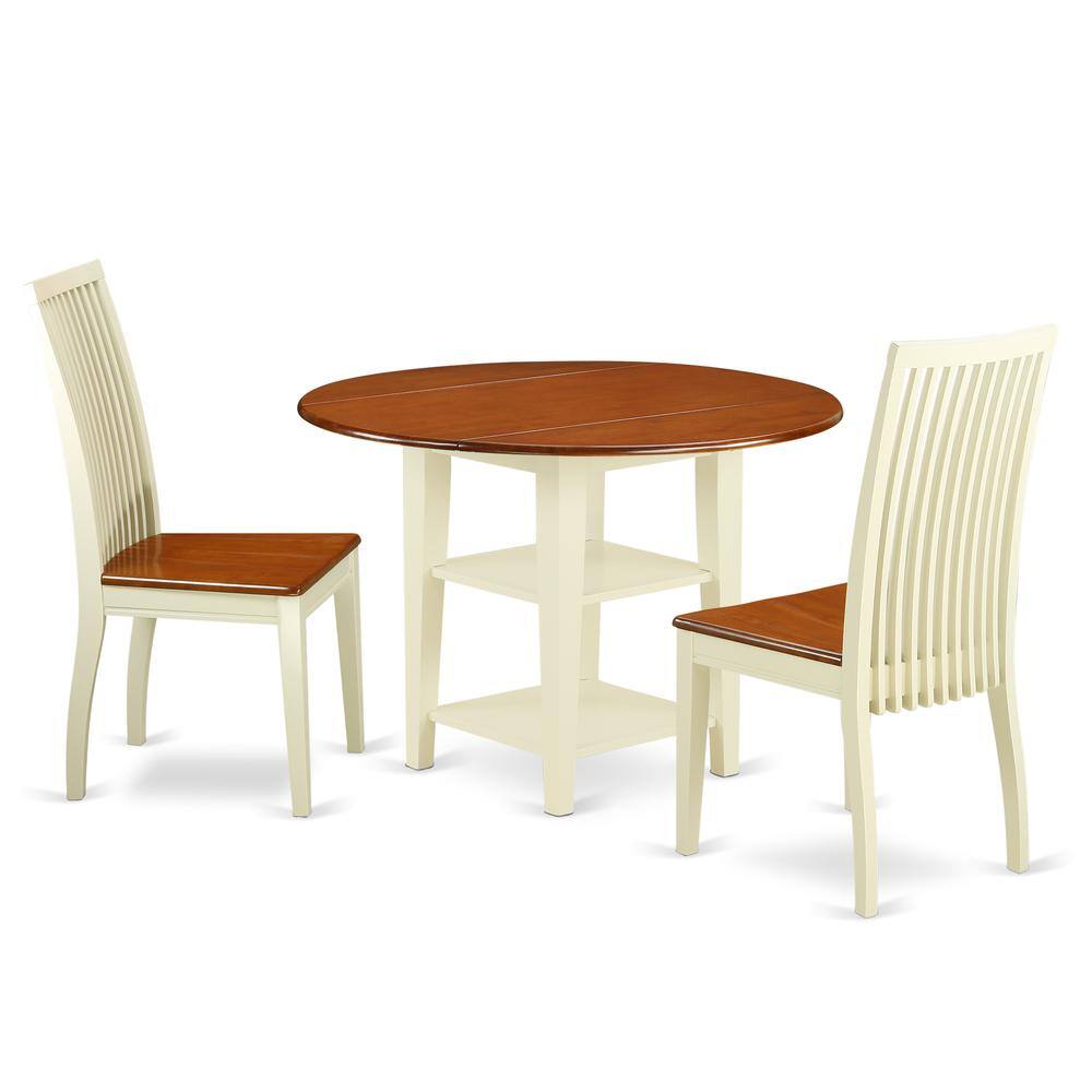 Front. East West Furniture - Dining Room Set Buttermilk & Cherry - Brown.