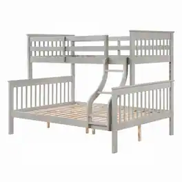 Manhattan Lane - Rita Twin over Full Bunk Bed, Slatted Frame, Fixed Ladder - Gray, Light Brown