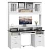 Front. Bestier - 59-inch Computer Desk with Hutch, Charging Station, Fluted Storage Cabinet and Keyboard Tray - White.