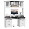 Bestier - 59-inch Computer Desk with Hutch, Charging Station, Fluted Storage Cabinet and Keyboard Tray - White