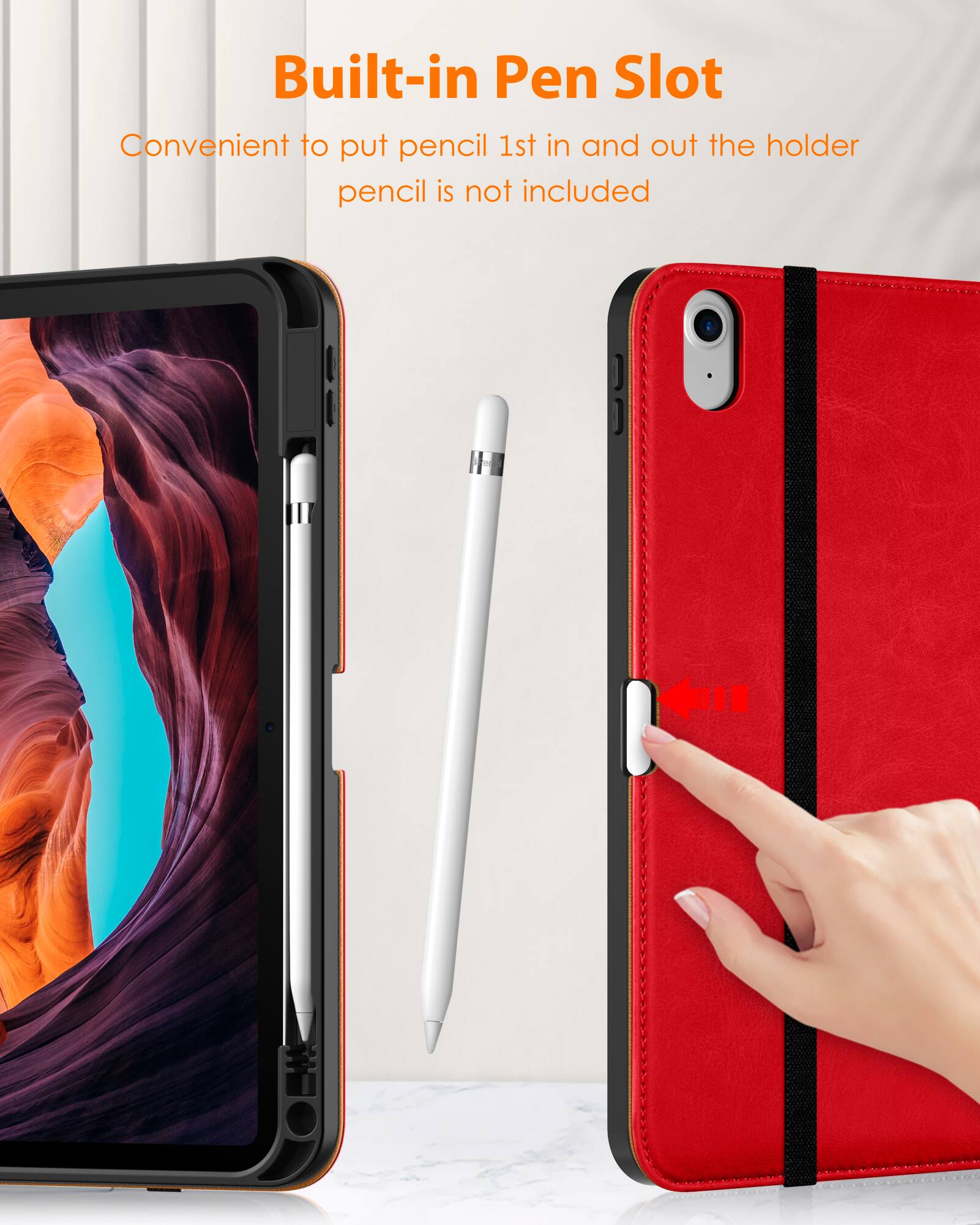 Built-in Pen Slot  
Convenient to put pencil 1st in and out the holder  
pencil is not included