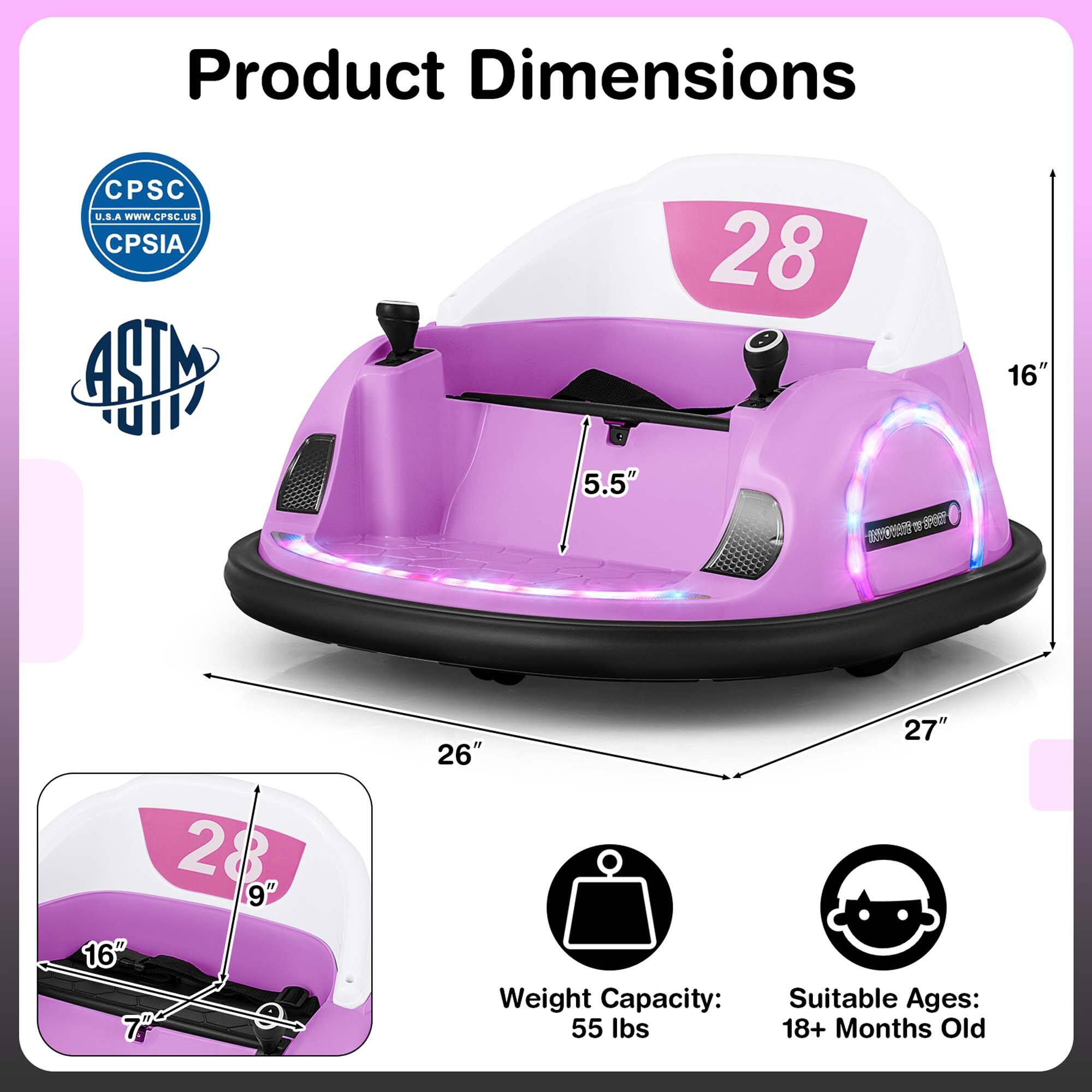 Product Dimensions

CPSC U.S.A www.CPSC.us CPSIA

ASTM

28

5.5" 16" 27" 26"

Weight Capacity: 55 lbs

Suitable Ages: 18+ Months Old