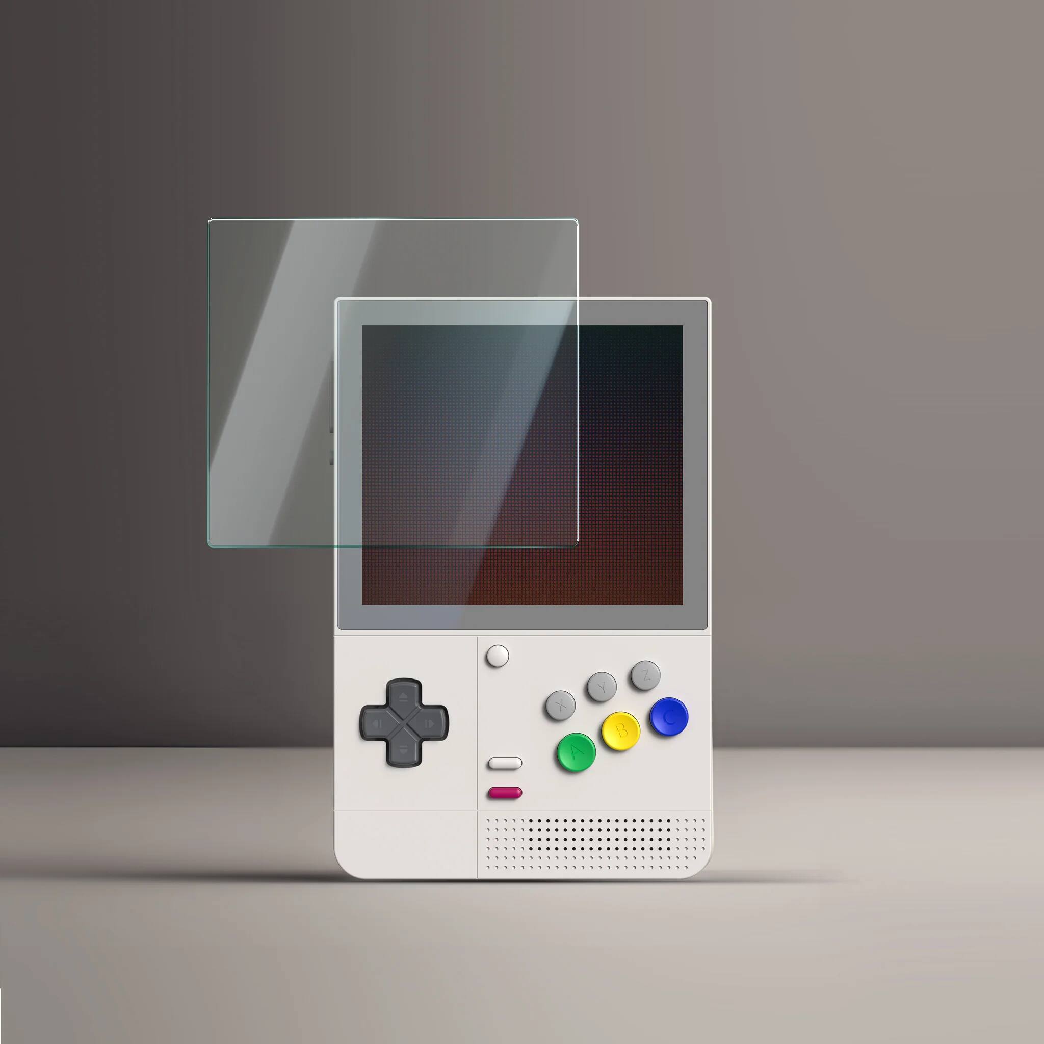 Front. Retroid Pocket - Screen Protector for Classic Handheld Game Console, 3.92- inch tempered glass, 2-Pack.