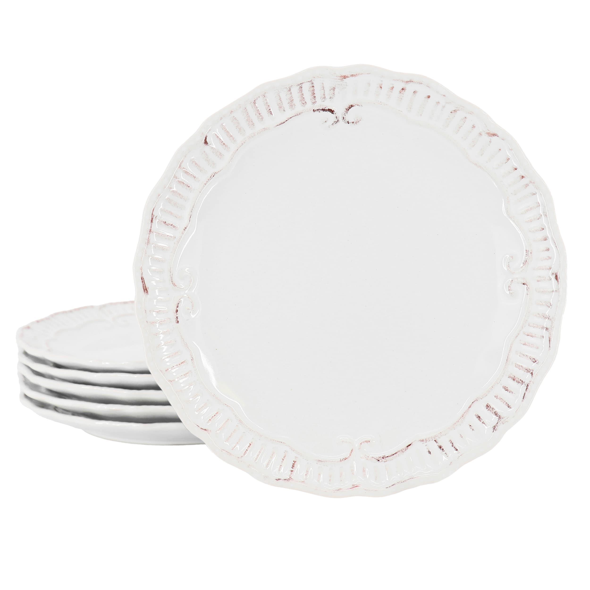 Modern Southern Home - Capri 6 Piece 11 Inch Stoneware Embossed Dinner Plate Set - White