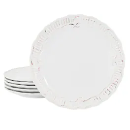 Modern Southern Home - Capri 6 Piece 11 Inch Stoneware Embossed Dinner Plate Set - White