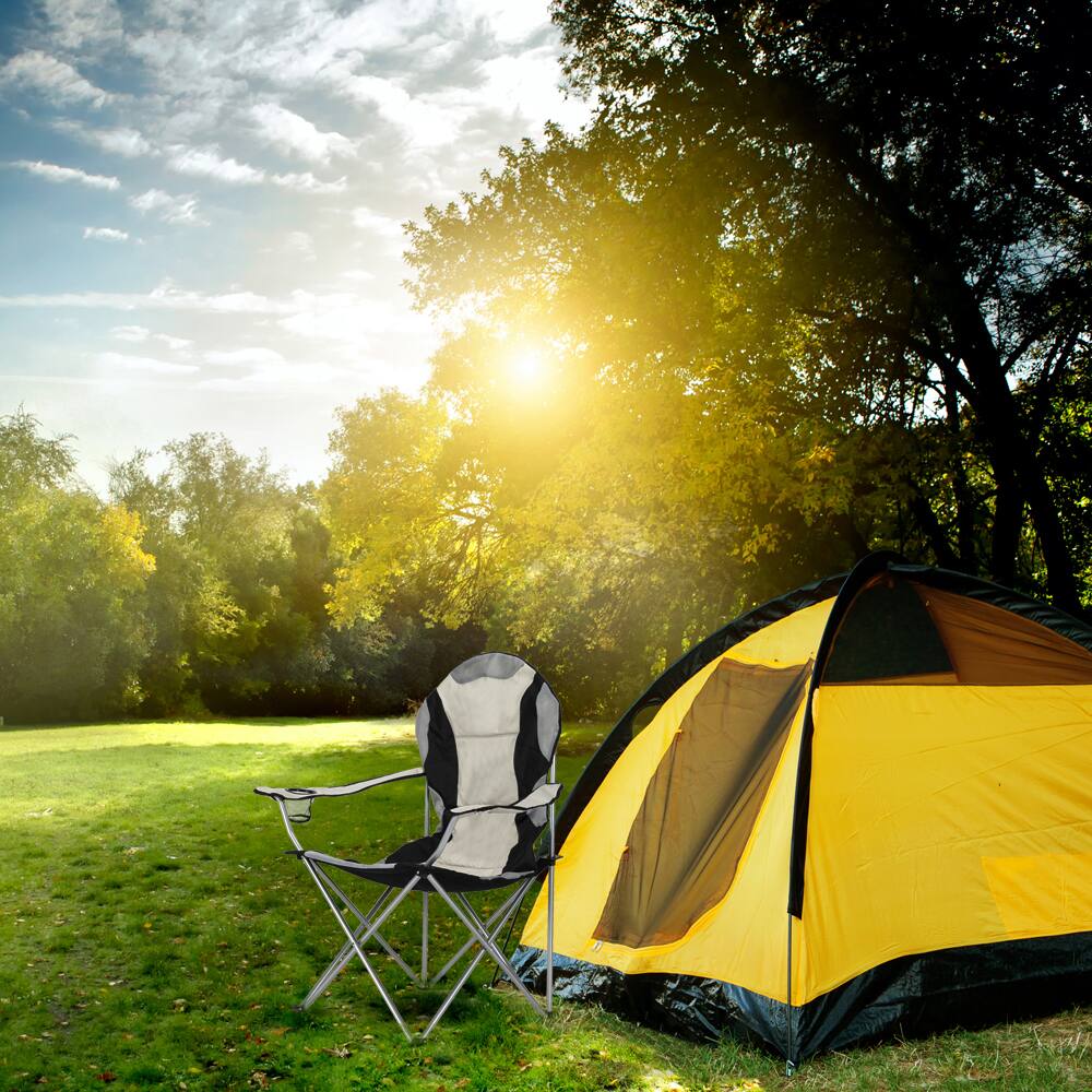 Alt View 7. Winado - 1PC Folding Camping Chair Portable with Arm, Carrying Bag, Cup Holder for Outdoor Camping Fishing Sports Hiking Beach - Black, White and Grey.