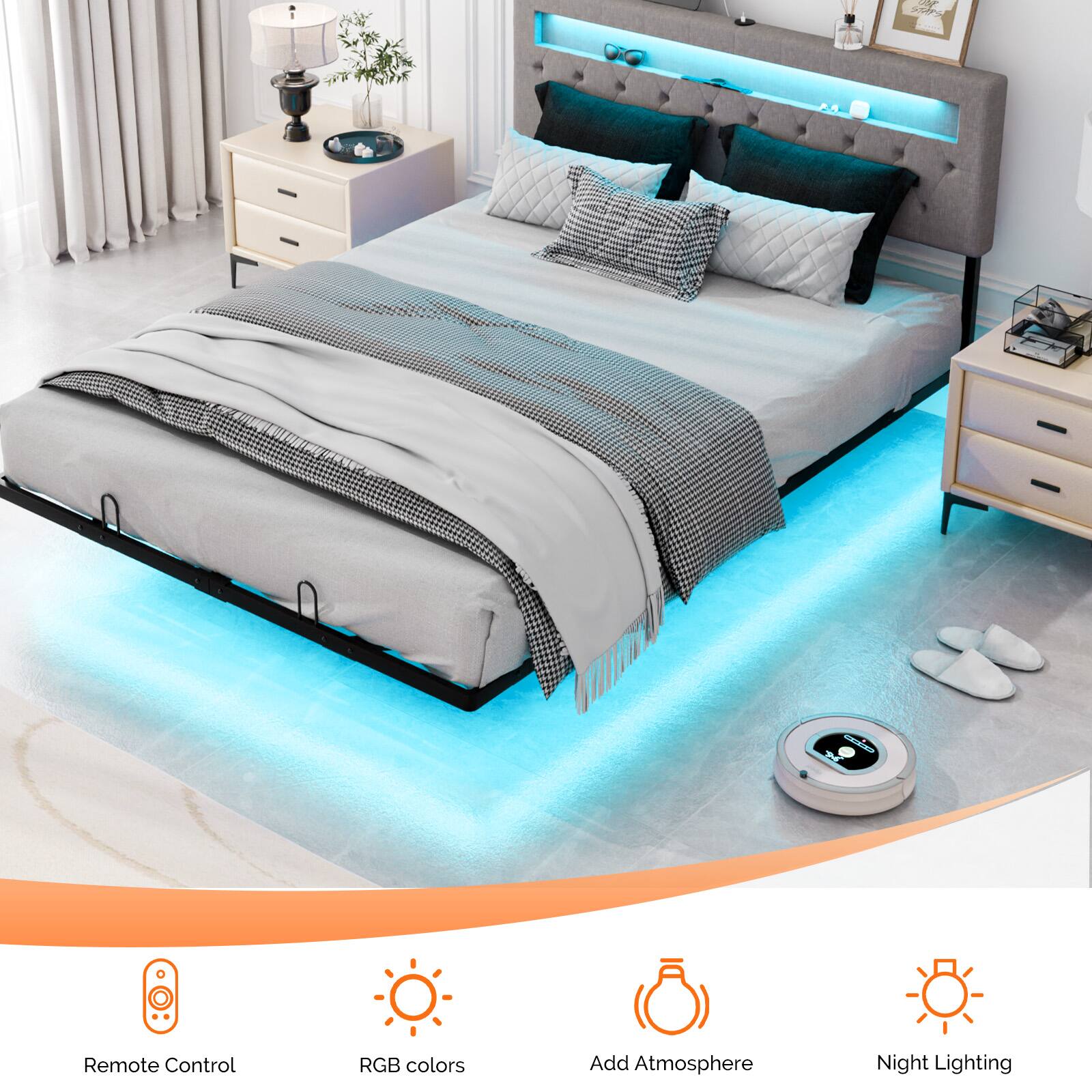 - Remote Control
- RGB colors
- Add Atmosphere
- Night Lighting