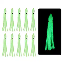 Unique Bargains - Fishing Squid Skirts Glow Soft Plastic Trolling Lures Luminous 3.5 x 0.4 Inch 10pcs for Bass/Trout/Salmon - Green