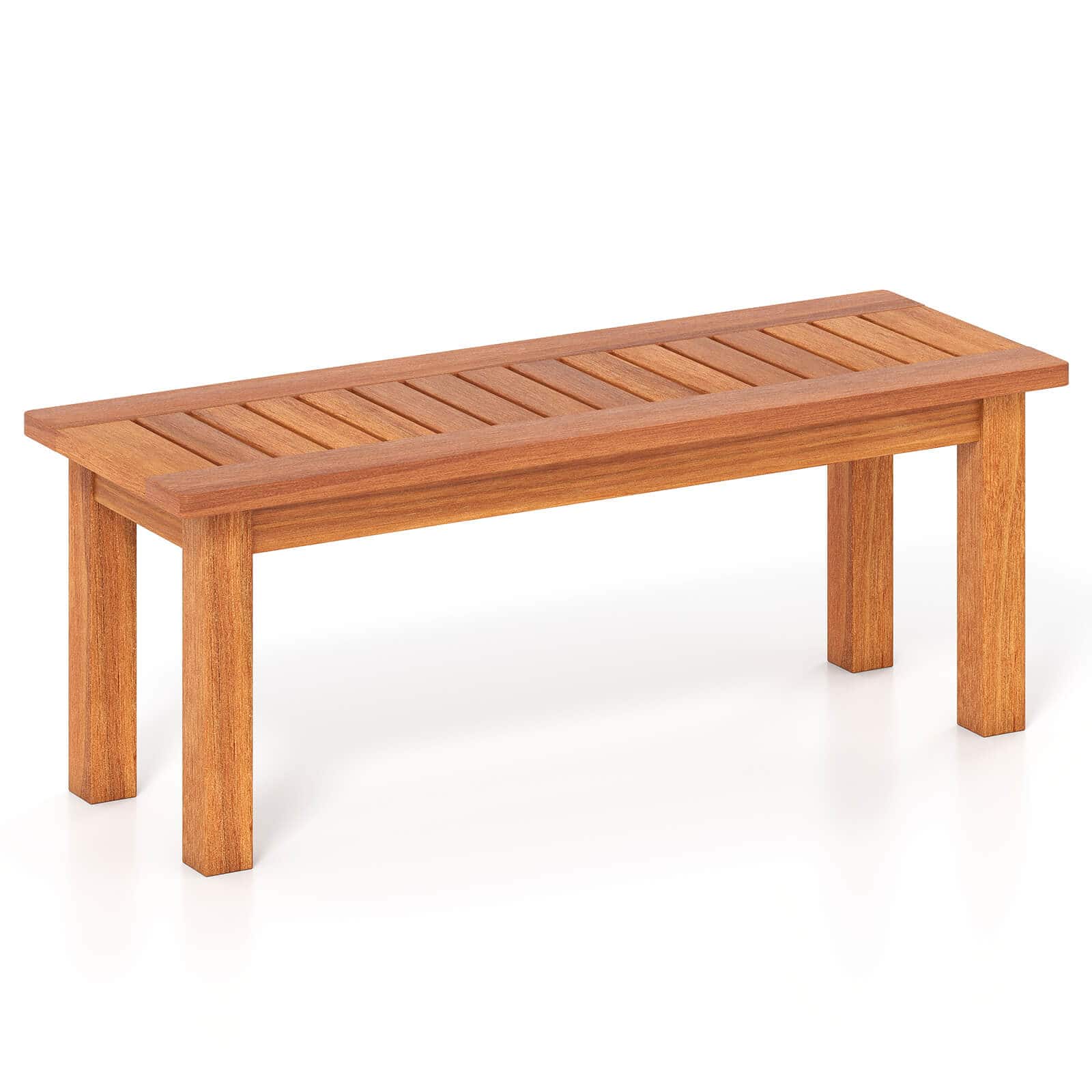 Costway - 1 PCS 2-Person Outdoor Backless Bench with Slatted Seat Rustic Wooden Entryway Bench - Brown