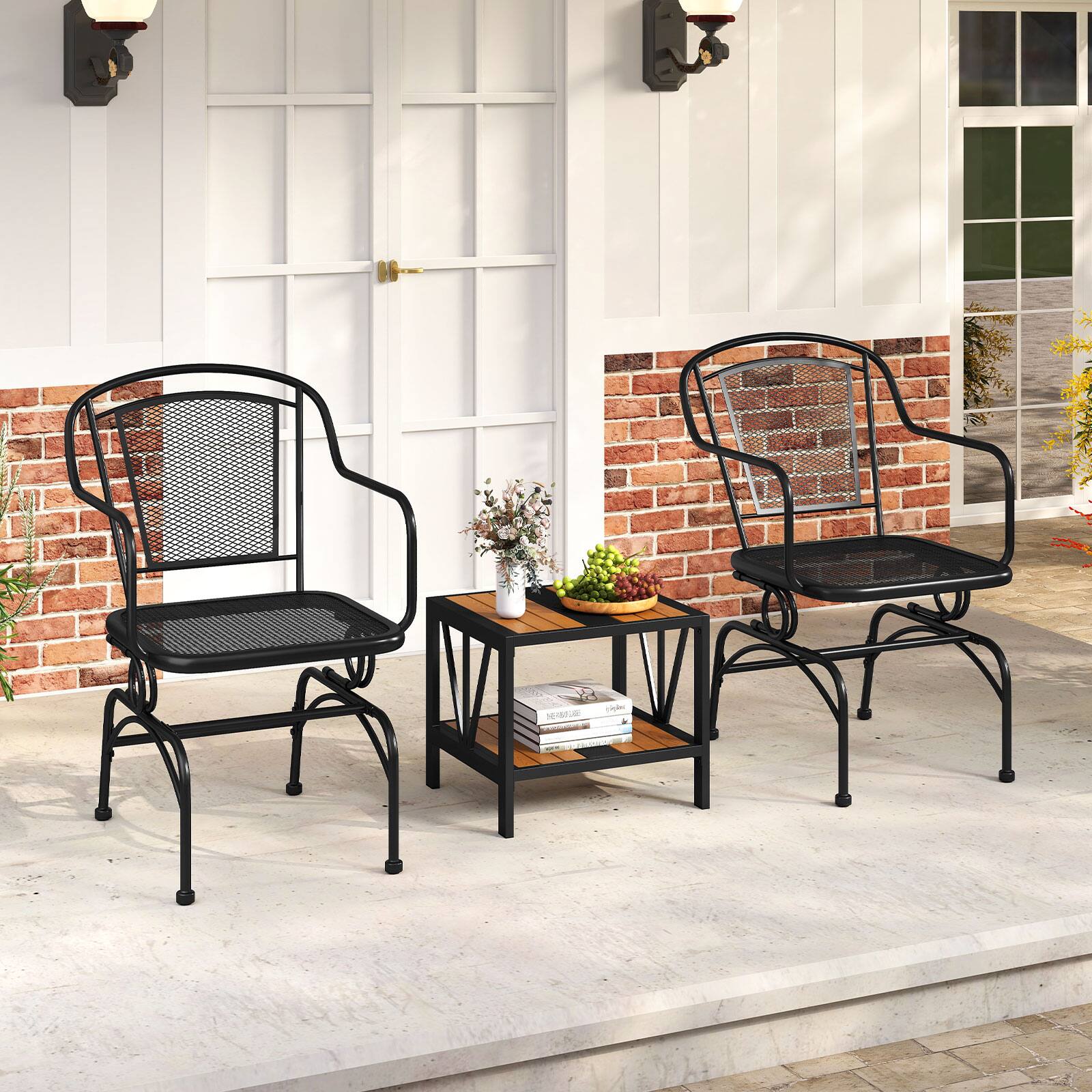 Alt View 1. Gymax - Gymax Patio Rocking Chairs Set of 2 w/ Metal Mesh Backrest & Seat Armrests Gentle - Black.