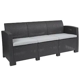Emma + Oliver - Faux Rattan Sofa with All-Weather Cushions - Dark Gray