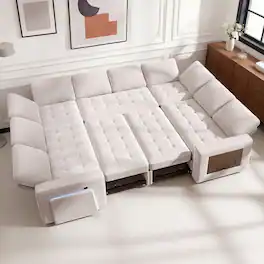 Dyonery - 8 Seat U Shaped Modular Sectional Sleeper Sofa Bed with Pull Out Bed/Reclining Backrest/USB Ports/Storage Seat - Beige
