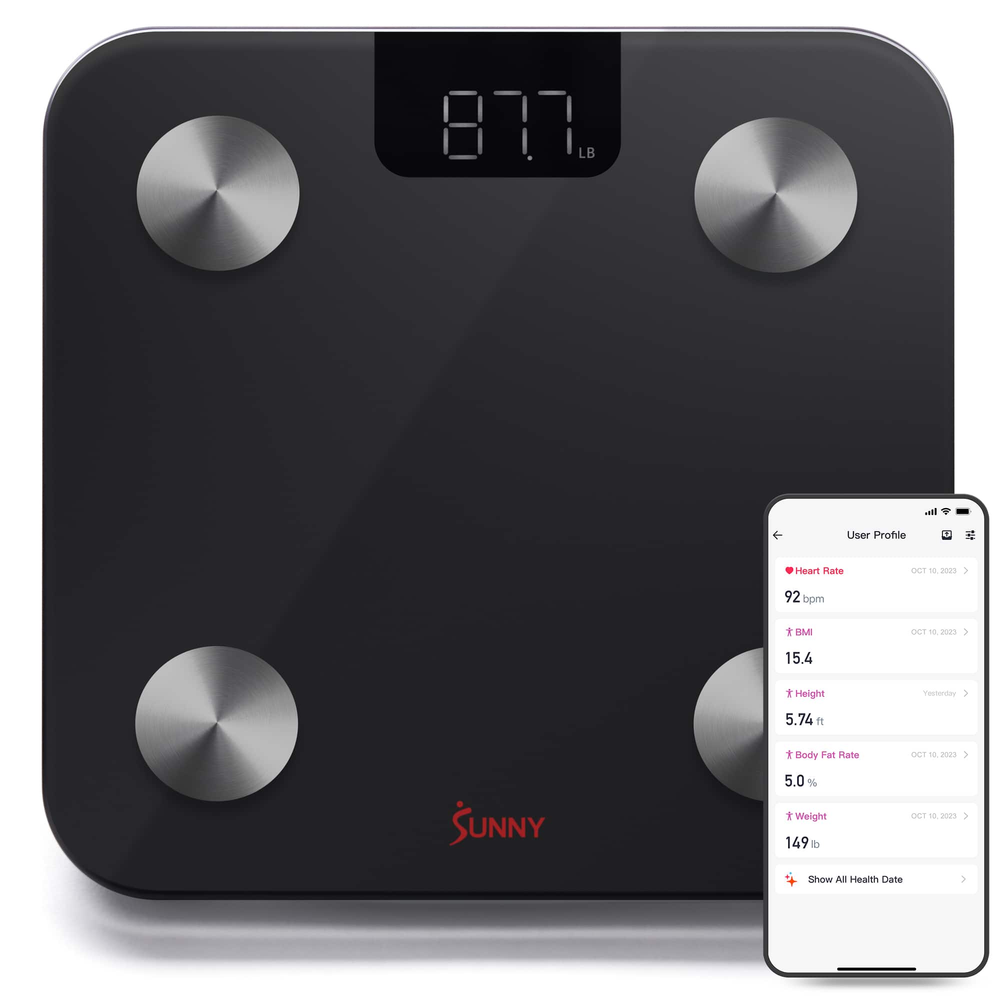 Sunny Health & Fitness - Smart Body Composition Weight Scale - Black