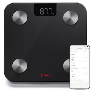 Sunny Health & Fitness - Smart Body Composition Weight Scale with 20 Health Metrics, Bluetooth Sync & SunnyFit App Trainer‑Led Workouts - Black