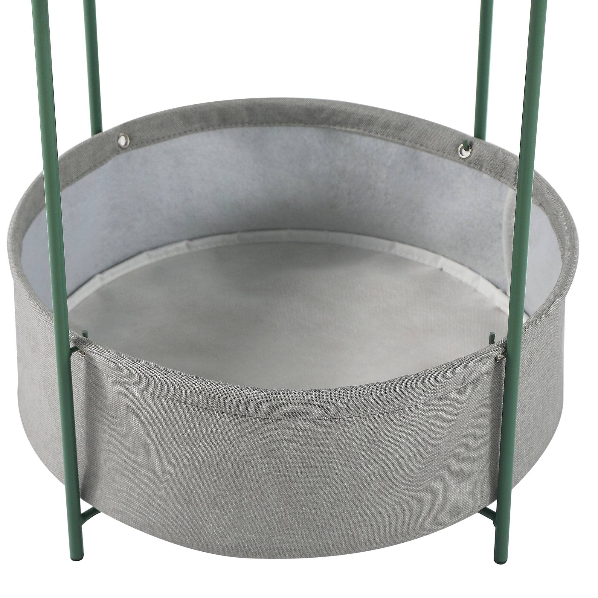 Alt View 1. Vecelo - 1Pack Foldable Metal Side Table With basket, Round Indoor Outdoor End Table for Living Room or Patio - Green.