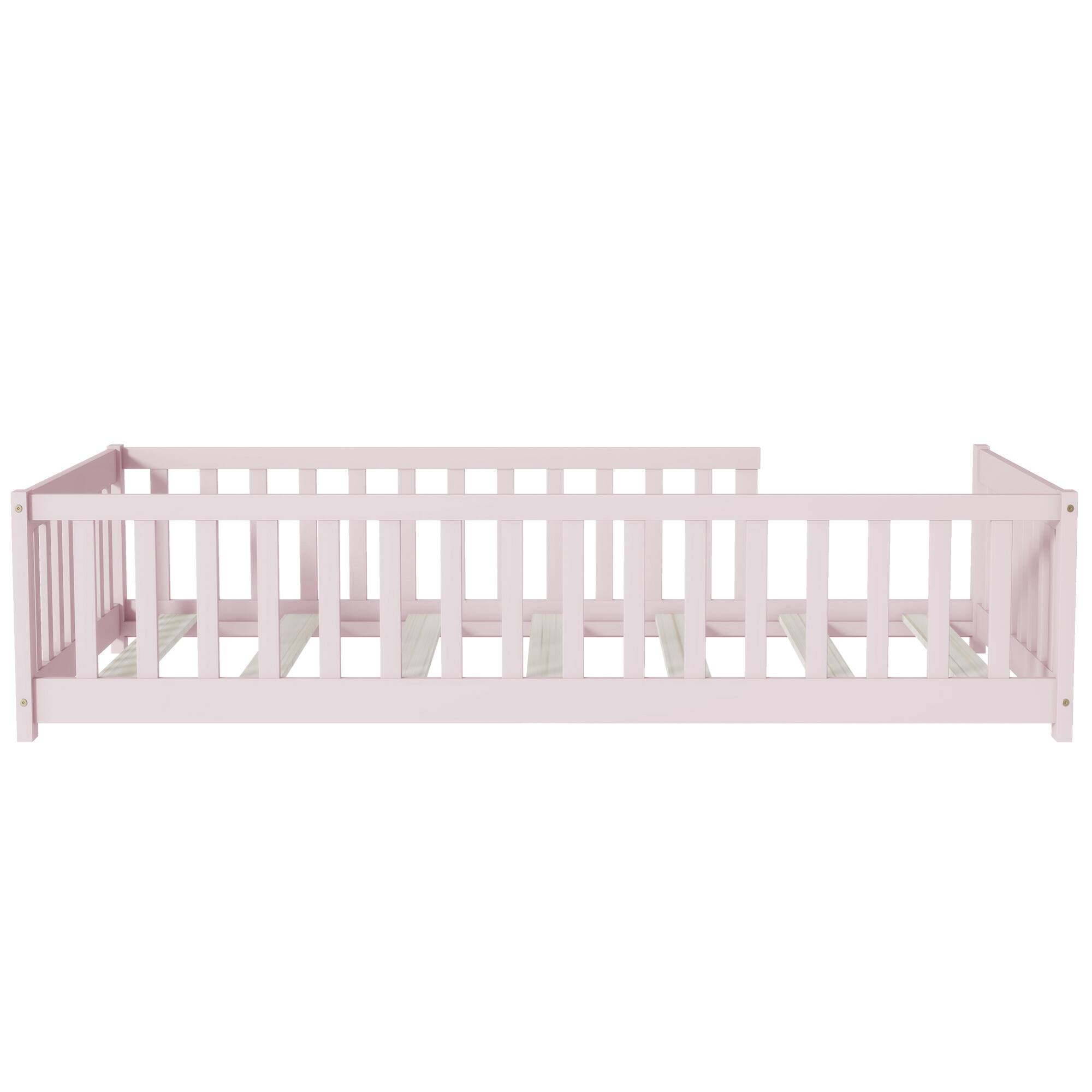 Alt View 10. GOODSILO - Twin Size Low-Profile Youth Bed with Secure Enclosure Frame, Solid Wood Construction, Neutral Finish - Pink.