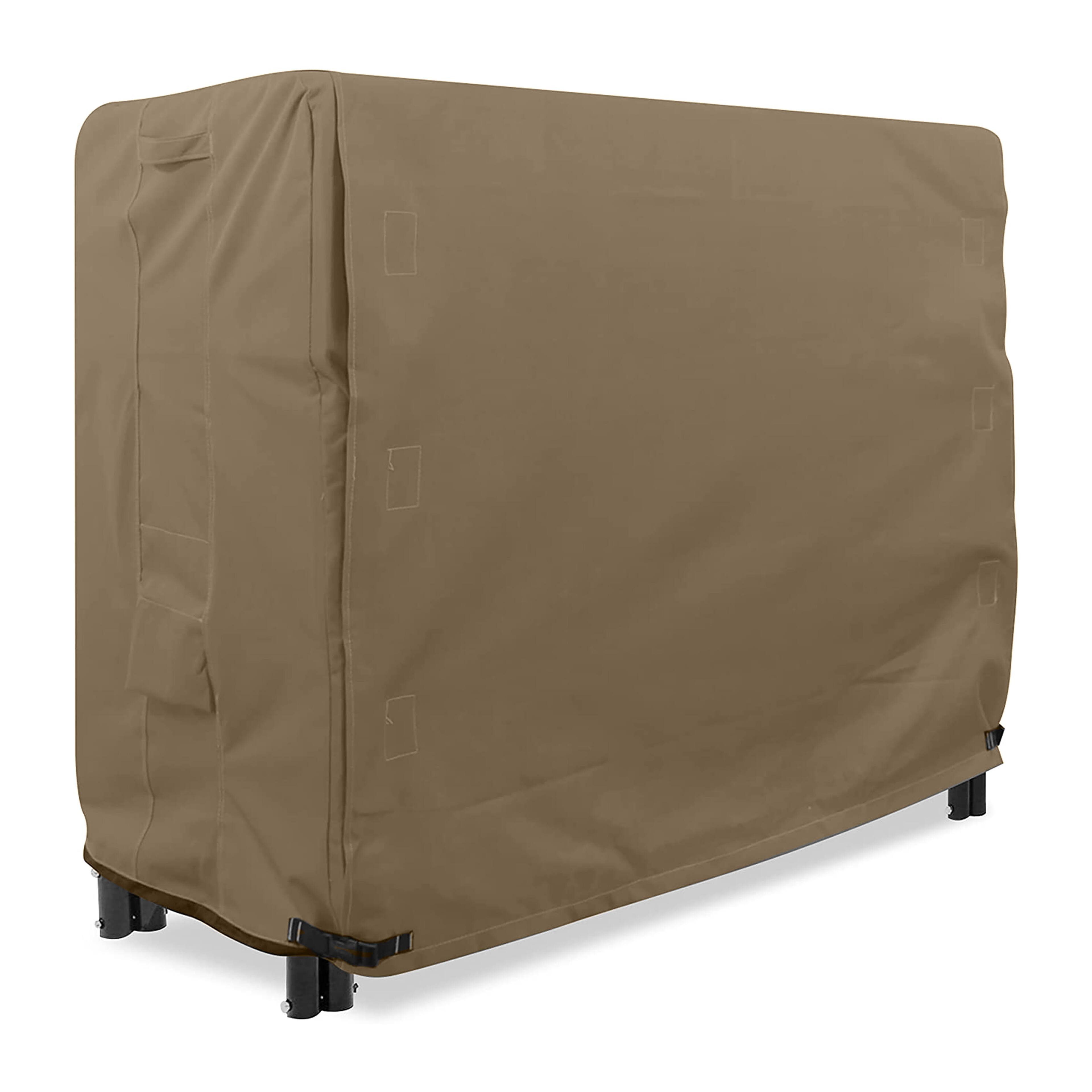 Angle. KHOMO GEAR - Heavy-Duty 4ft Firewood Log Rack Cover, Waterproof Outdoor Wood Storage Protector, Fade & Weather Resistant - Brown.