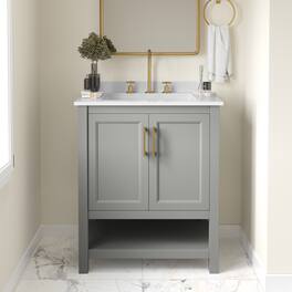 Vesta Bathroom Vanity, Single Sink Cabinet with 2 Soft Close Doors and Open Shelf, Carrara Marble Finish Countertop