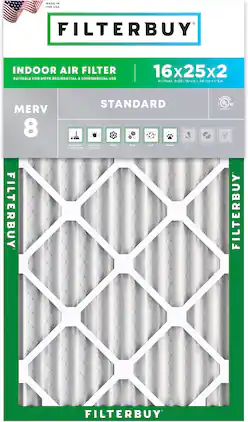 Filterbuy - 16x25x2 MERV 8 Dust & Allergy Defense, Electrostatic Pleated HVAC AC Furnace Air Filters Replacement (1-Pack) - Silver