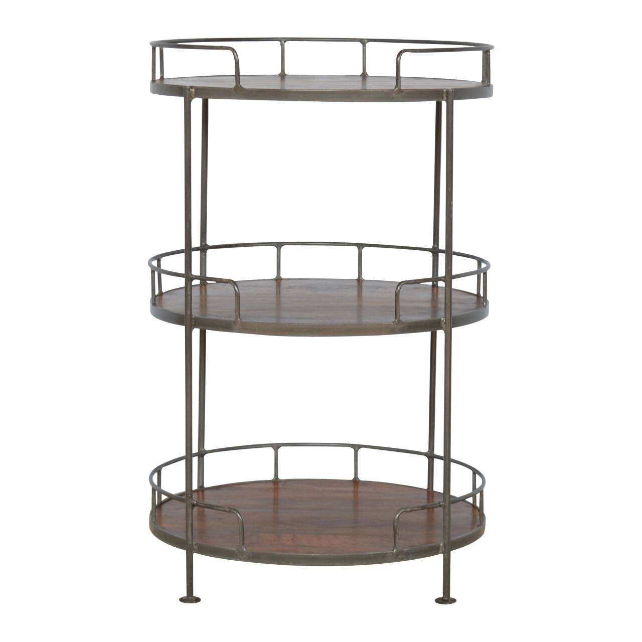 Angle. Artisan Furniture - Artisan Furniture Solid Wood Industrial Round Butler Tray Table, 3 Shelves, Brown - Brown.