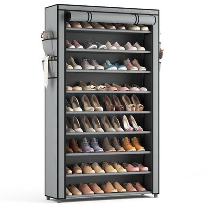 Front. Hanke - Shoe Rack With Covers - Tall Organizer Capacity Shelf Storage Space Saving Vertical For Closet Entryway Dorm - Grey.