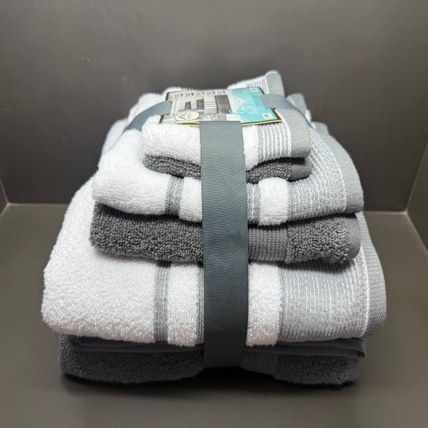 Left. Plazatex - Plazatex Two Tone  Zero Twist 100% Cotton Soft & Absorbent 6 Piece Bathroom Towel Set Gray - Gray.