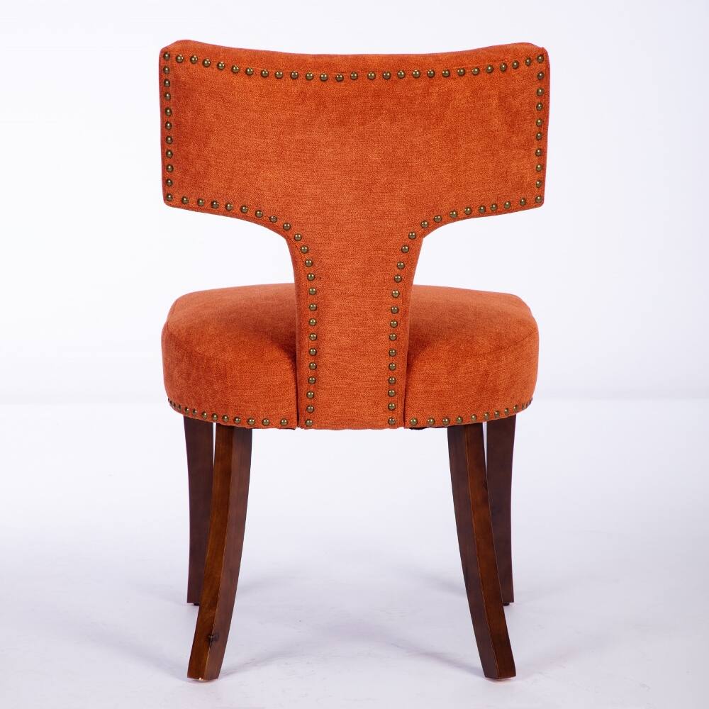 Alt View 3. Loheer - Loheer Mid Century Modern Dining Chairs Set of 2 Orange Linen Farmhouse Kitchen Accent Chairs with Copper Nails - Orange.