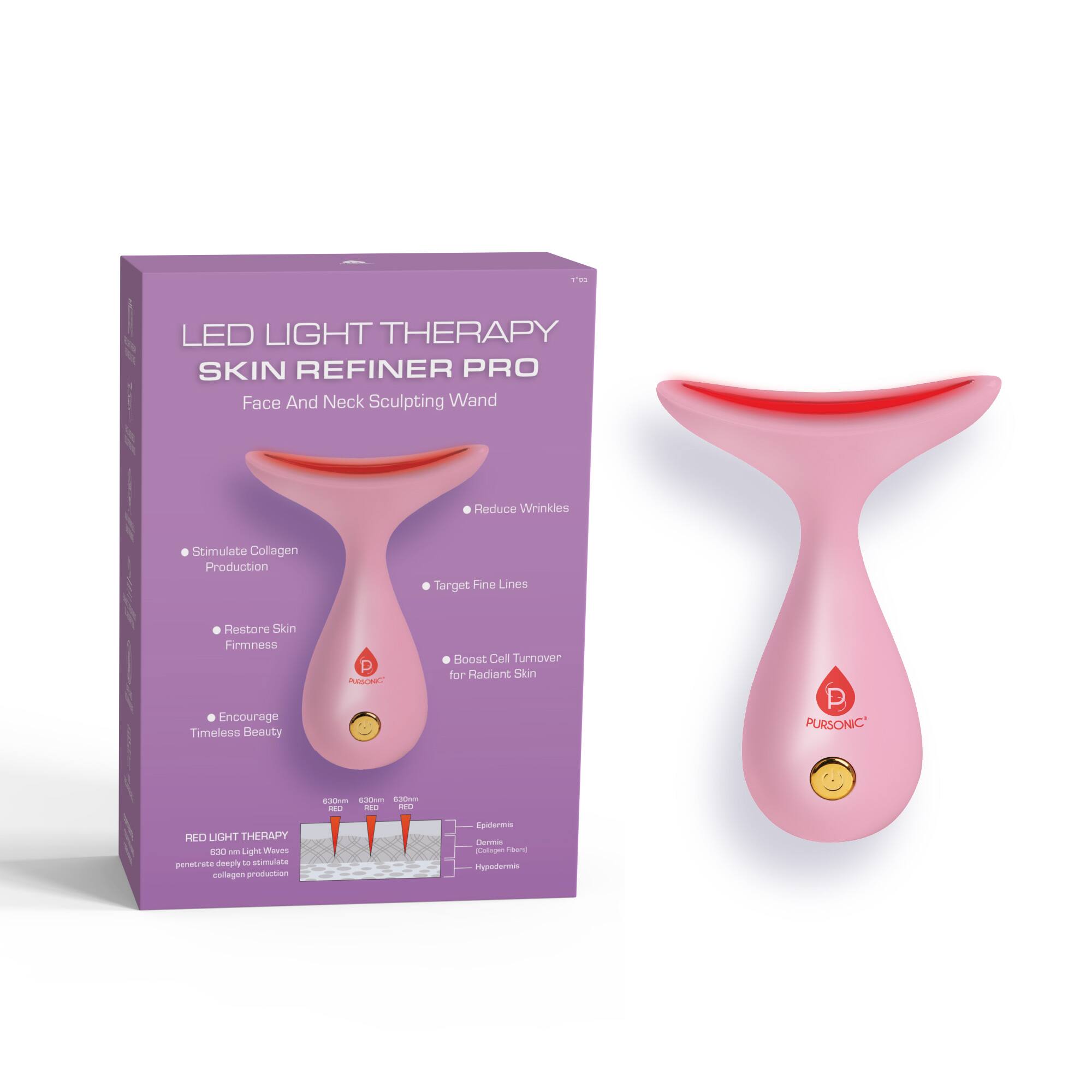 SM LED LIGHT THERAPY SKIN REFINER PRO Face And Neck Sculpting Wand Reduce Wrinkles Stimulate Collagen Production Target Fine Lines Restore Skin Firmness Encourage Timeless Beauty Boost Cell Turnover for Radiant Skin PURSONIC addm.com -S ads MT ALO LIGHT THERAPY C.A - Light Waves penetrate deeply - Stimulate collagen production Epidermis Dermis Hypodermis