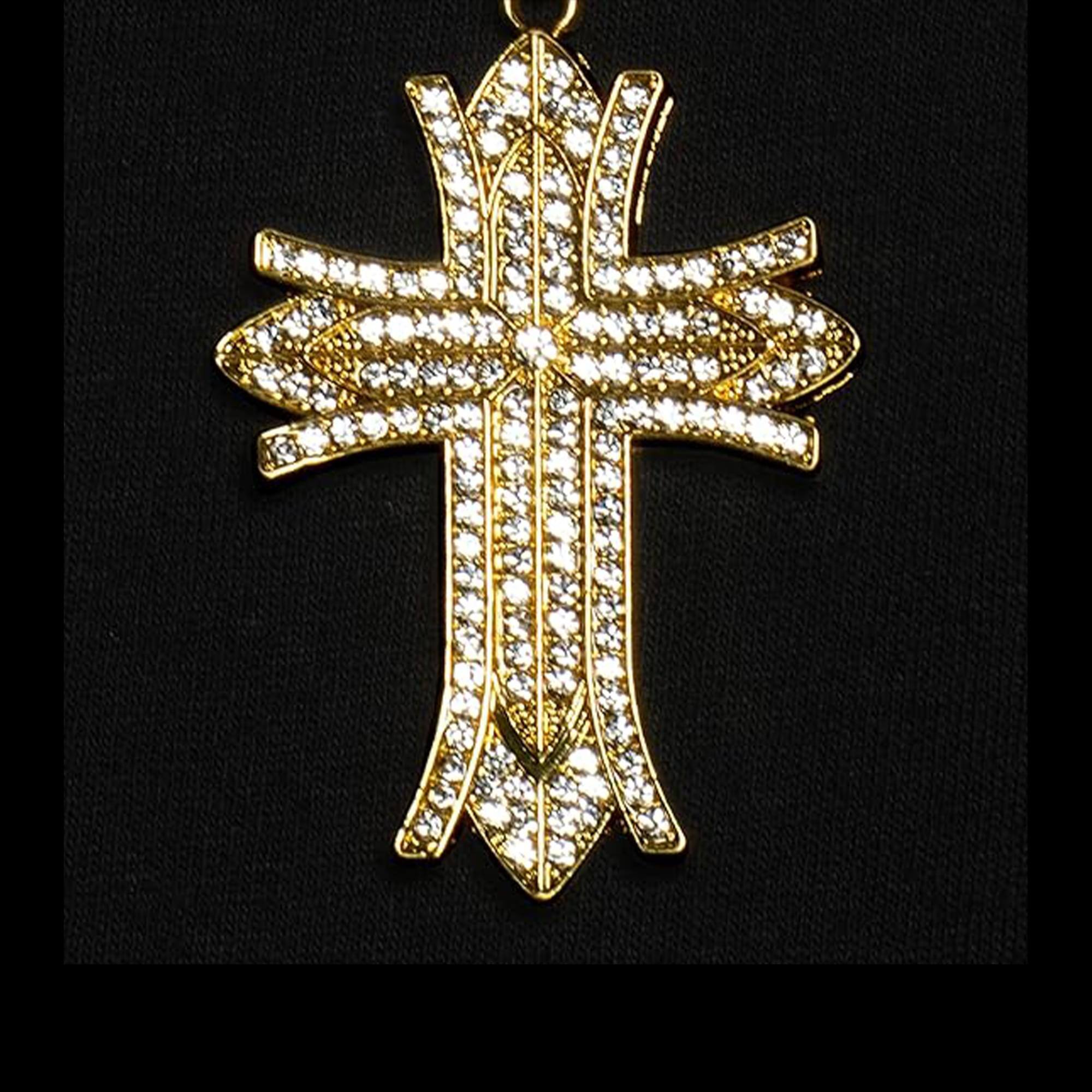 Alt View 1. Underwraps - Gold Rhinestone Cross Necklace Adult Costume Accessory - Gold.