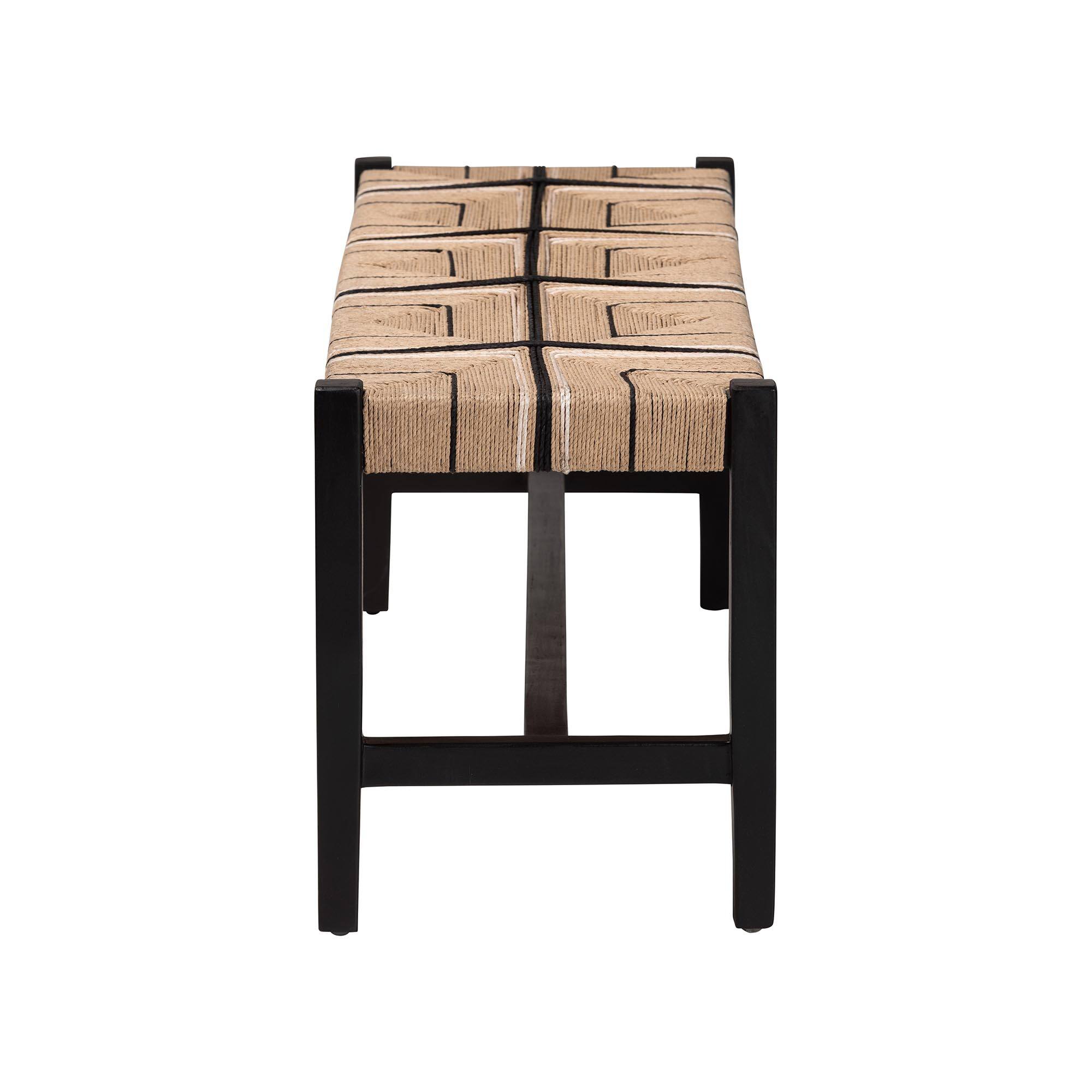 Left. bali & pari - Prita Woven Paper Loom Bench with Mahogany Wood Frame - Handcrafted Accent Seating, Black - Brown/Black.