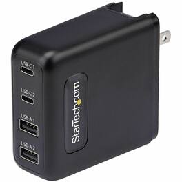 Startech - 100W USB-C Wall Charger, 2x USB-C, 2x USB-A, Quick Charging Portable GaN Power Adapter, PD 3.0
