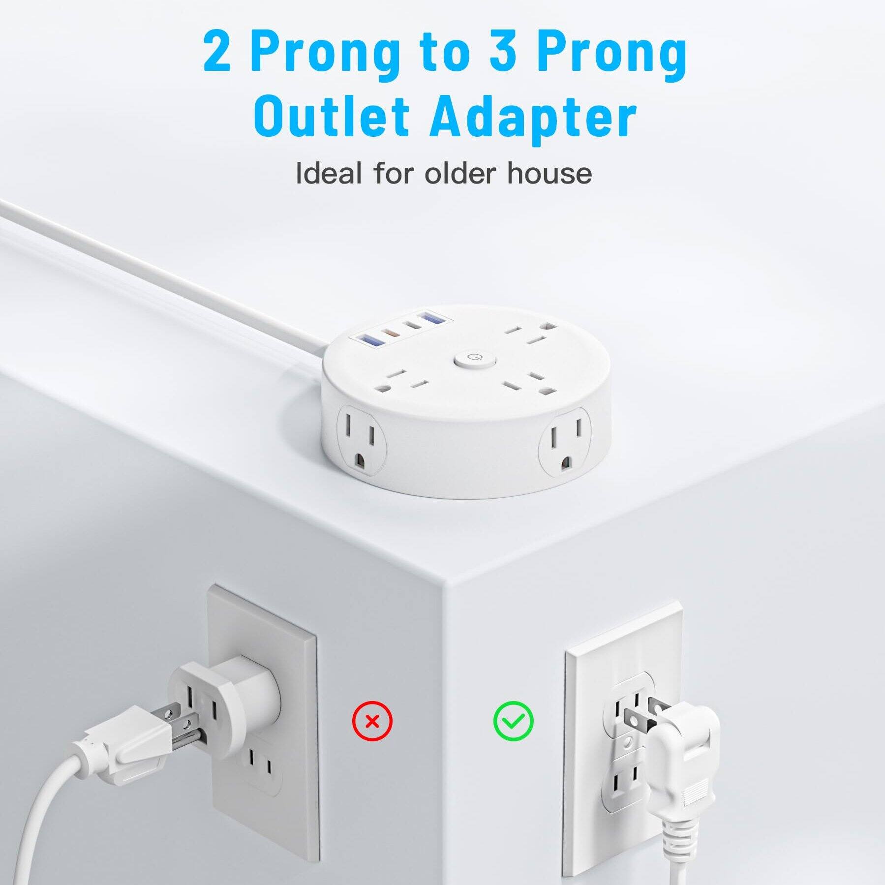 2 Prong to 3 Prong Outlet Adapter  
Ideal for older house