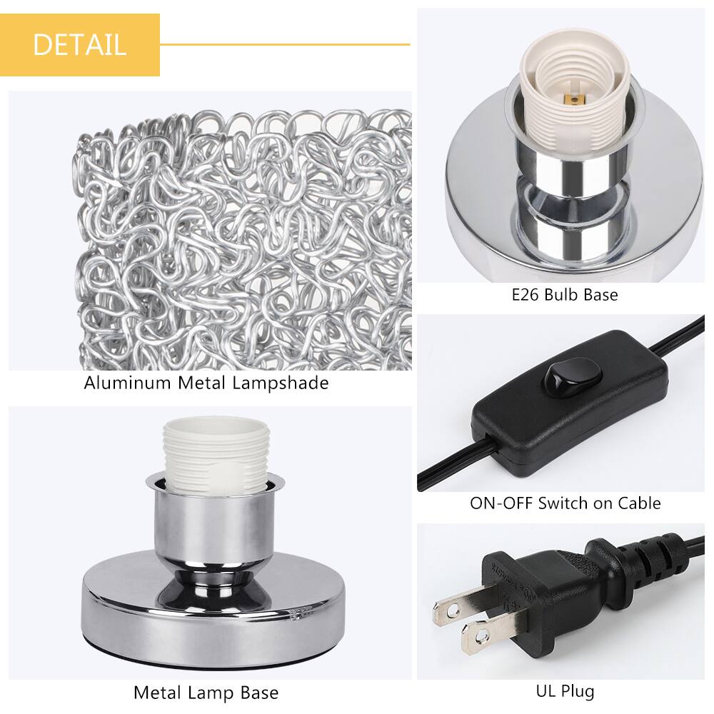 DETAIL

- E26 Bulb Base
- Aluminum Metal Lampshade
- Metal Lamp Base
- ON-OFF Switch on Cable
- UL Plug